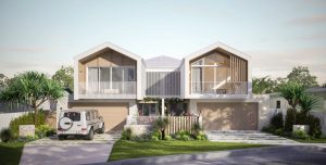 Elevate project render of a dual occupancy property at Towners Avenue, Bogangar . Front from street view.