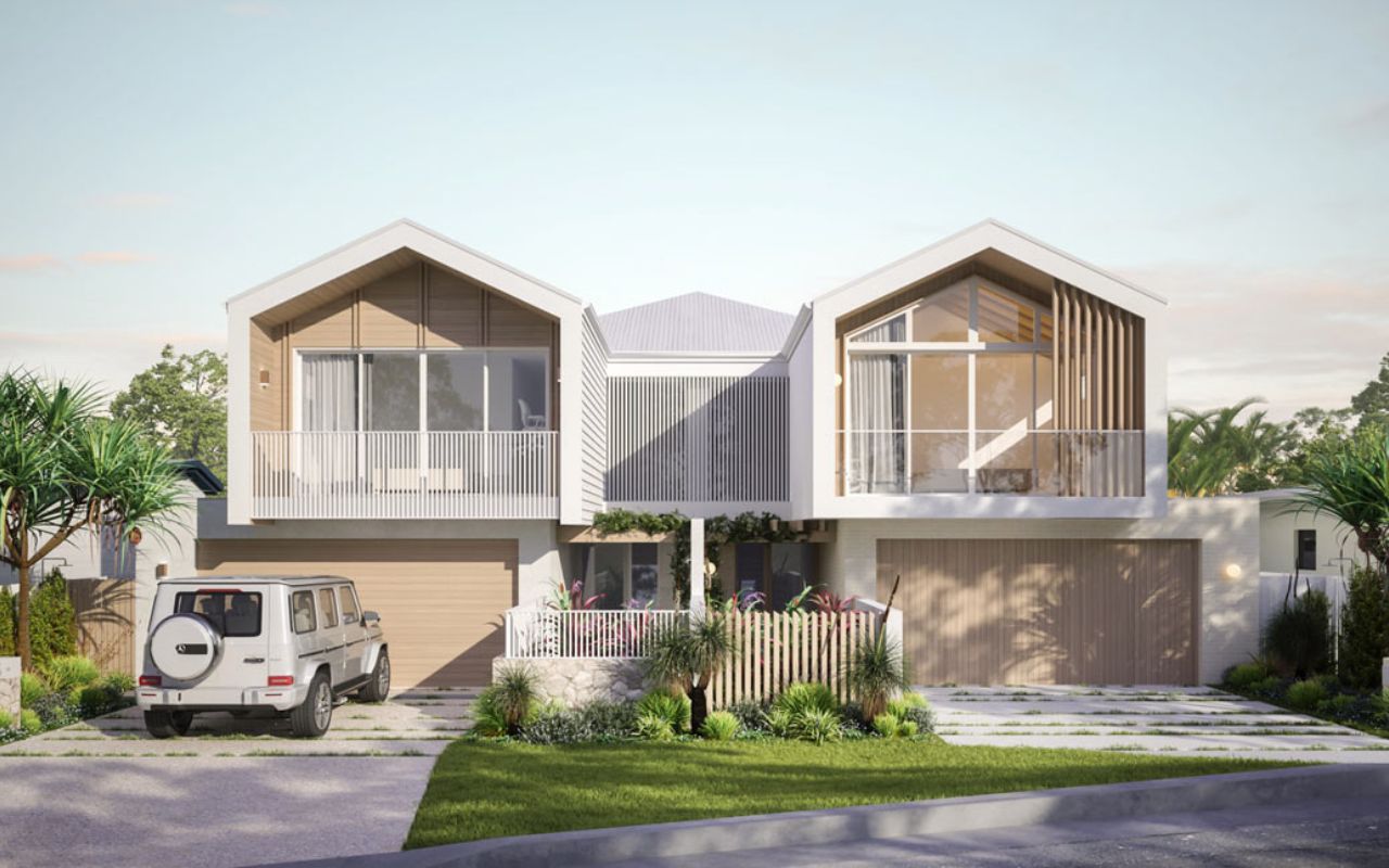 Render of a Gold Coast Dual Occupancy property front street view