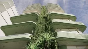 Render of Impact Designed Elevate planning project Coolangatta looking up front facade